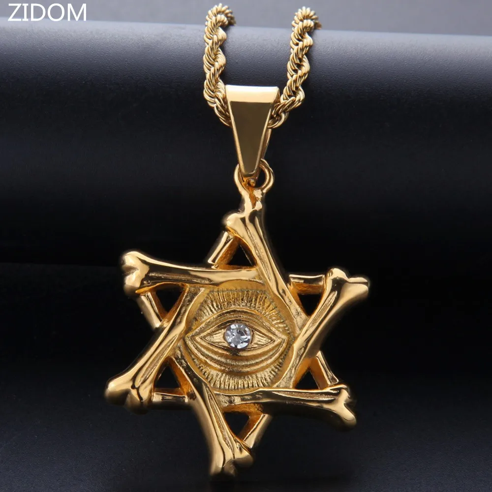 Мужские ожерелья в стиле хип хоп Star of David с подвеской виде глаза модное винтажное