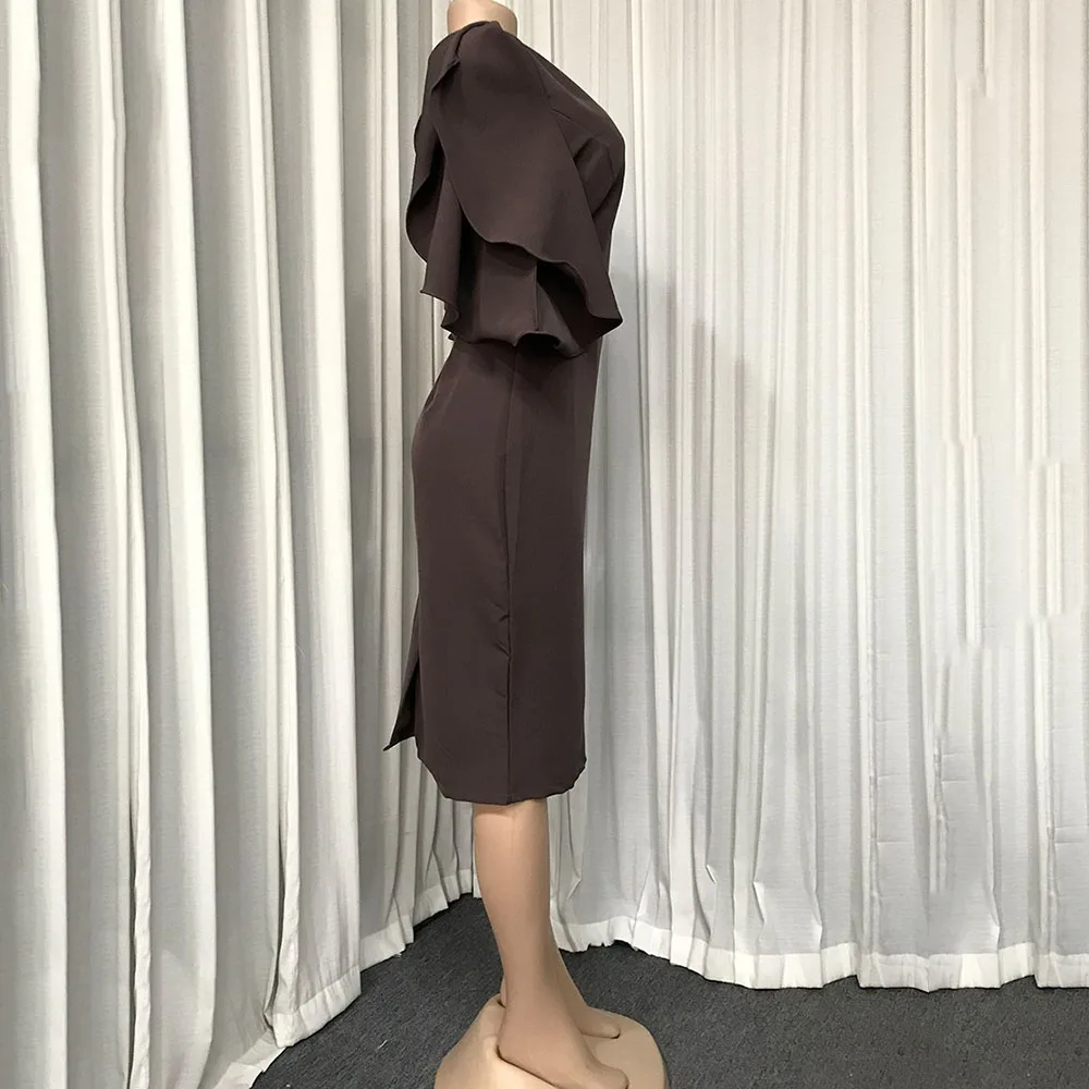 

2021 New Spring Summer Western Style Oversize African Sexy V-neck Commute Solid Color Slim V-neck Lotus Sleeve Women's Dress