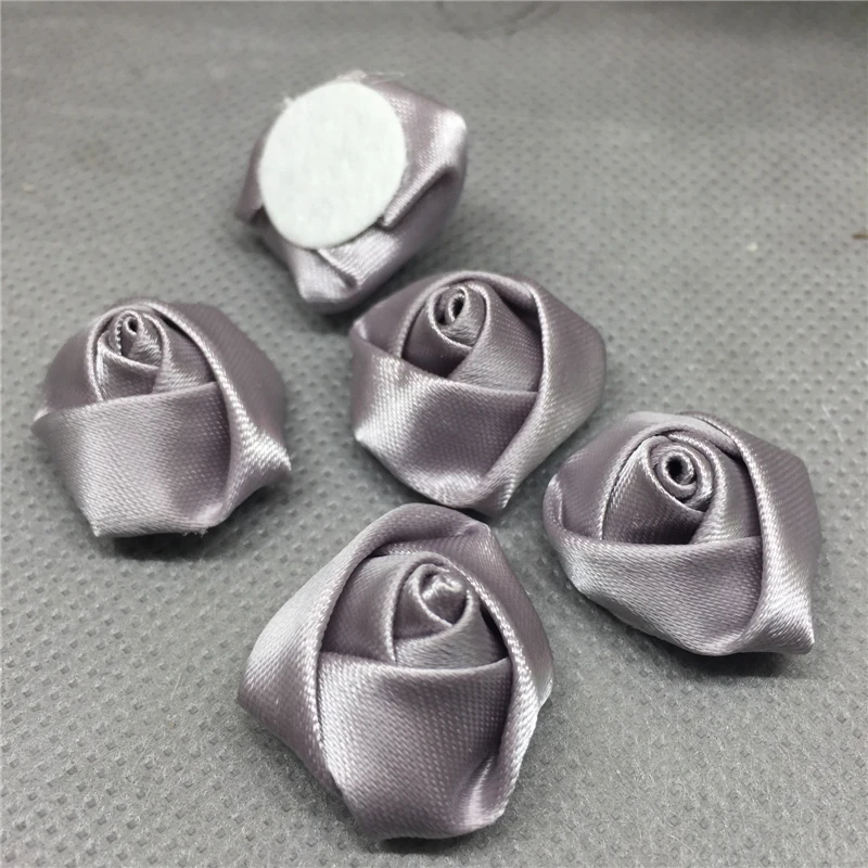 

50pcs 25mm Satin Ribbon Rose Flower DIY Craft Wedding Appliques gray