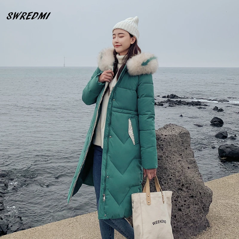 Женская Стеганая куртка SWREDMI белая длинная парка с капюшоном и хлопковой