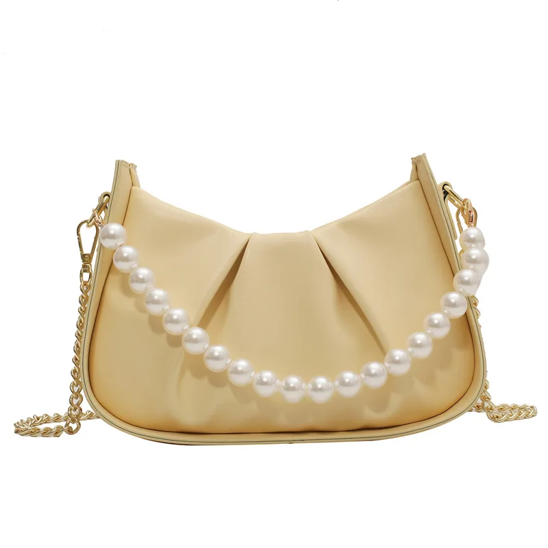 

2021 New Brand Luxury Designer PU Leather Women's Crossbody Bag Fashion Pearl Messenger Bag Small Square Bolsos Para Mujer Sac