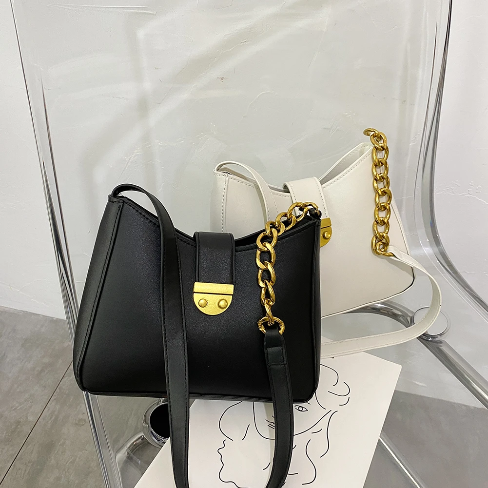 

Pure Color Women PU Leather Shoulder Bag Casual Portable Underarm Shopping Pouch Fashion Exquisite Shopping Bag