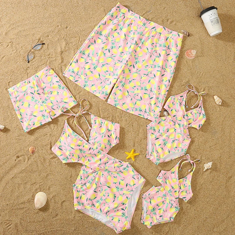 

Купальные костюмы 2021, купальник для девочек с лимонным принтом, детский купальник, купальник для матери, дочери, купальник для мальчиков, де...