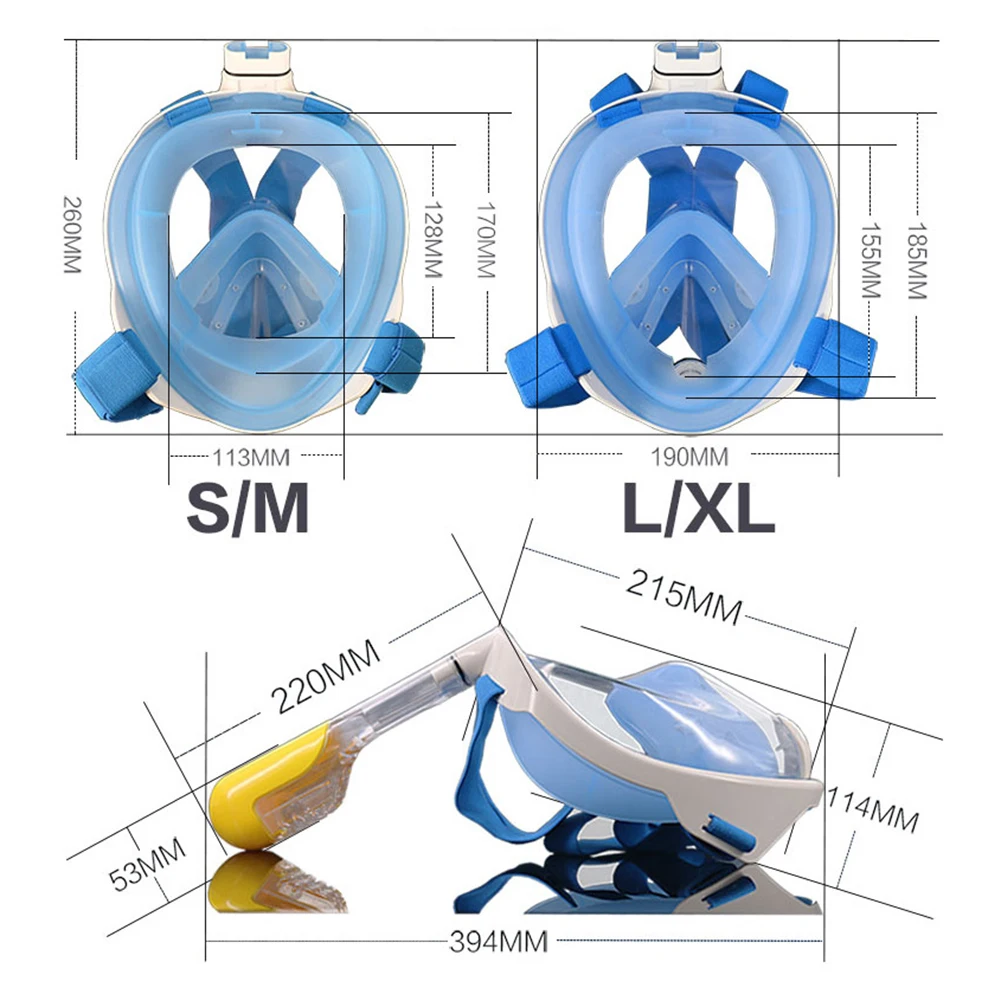 Маска для дайвинга с трубкой взрослых и детей полным лицом анти туман подводное