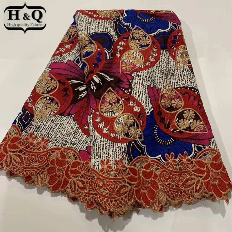 

H&Q fashionable african batik lace wax fabric 100% cotton embroidery 6 yards/pcs nigerian guipure lace water soluble fabric H830