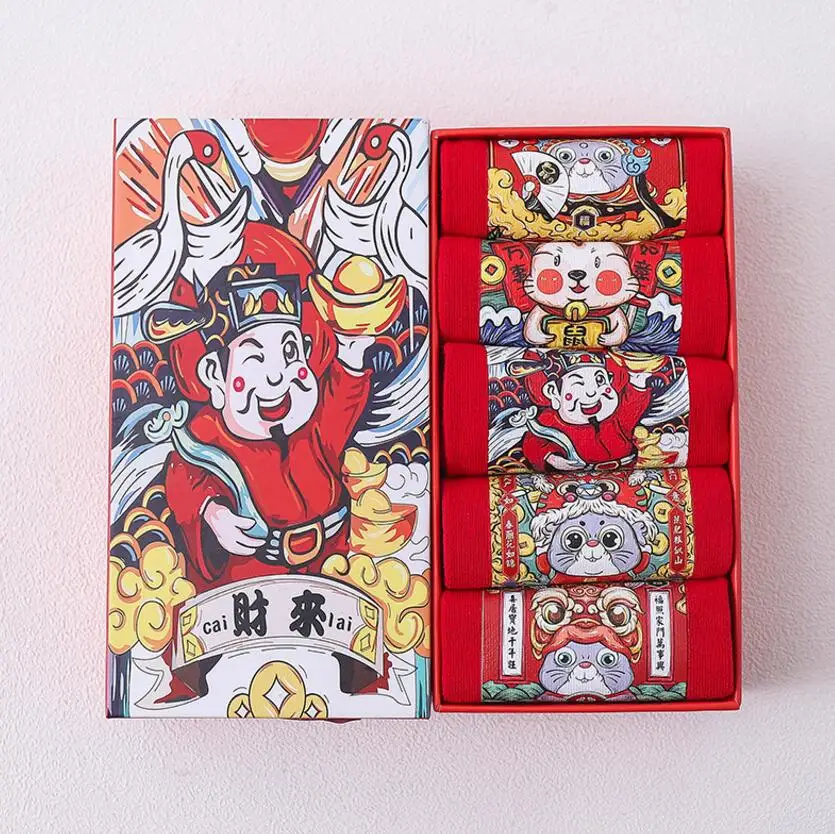 Носки мужские и женские с мультяшной мышью красные всесезонные подарочные 5