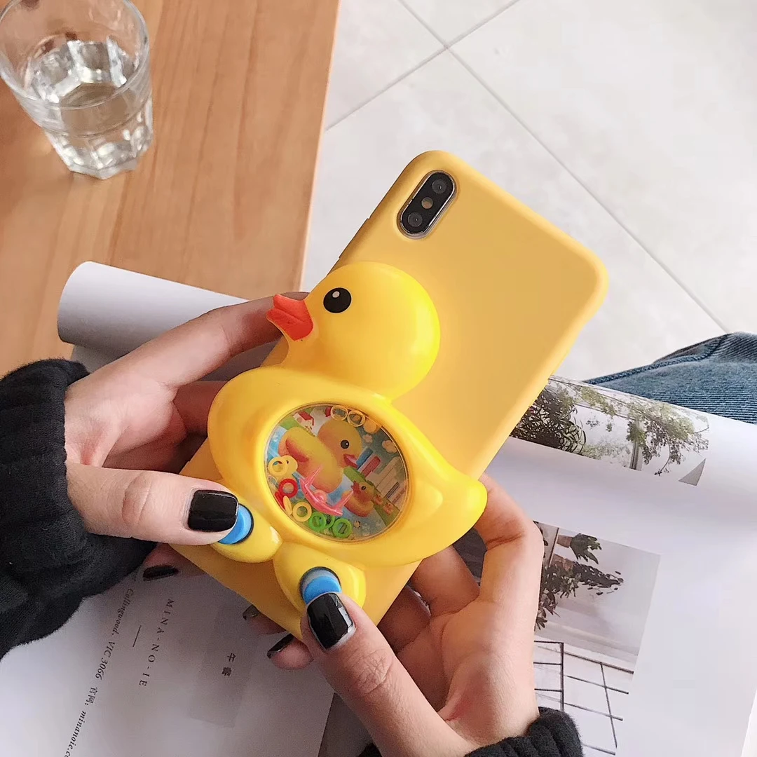 

3D Game Yellow Duck Case for iPhone X Xs 11 12 mini Pro Max XR 6 6S 7 8 Plus SE Cases Liquid Silicone Cover Reduce Stress Toy