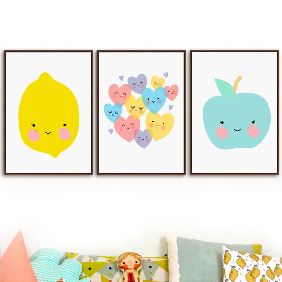 Милые картины на холсте с изображением фруктов яблока лимона настенные постеры и