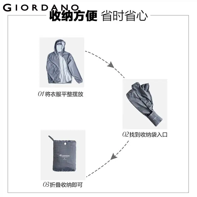 Мужская куртка Giordano легкая с капюшоном и карманами защитой от ультрафиолета UPF 50 +