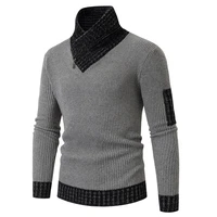 new autumn winter turtleneck sweater men casual knitted pullovers fashion scarf collar sweater slim fit men patchwork pullovers
