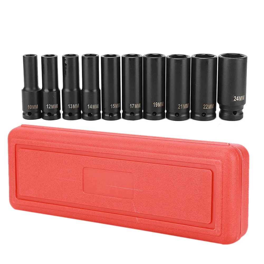 10pcs 1/2 Inch Deep Impact Socket Tool Set 6 Point Head Adapter Repairing High Hardness | Wheel Hubs & Bearings