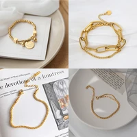 meyrroyu stainless steel double layer bead geometric bracelet 2021 trendy bracelet for women fashion party jewelry braccialetto
