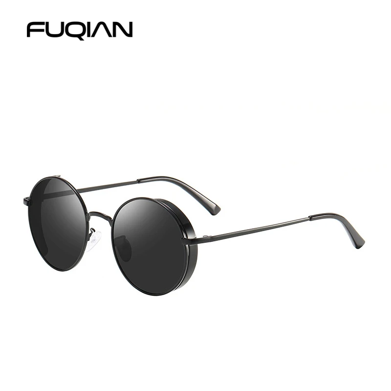 Black Black SUNWEAR Ретро стимпанк поляризационные мужские солнцезащитные очки модные круглые черные металлические женские солнцезащитные очки для вождения - Цвет линз: Black Black
