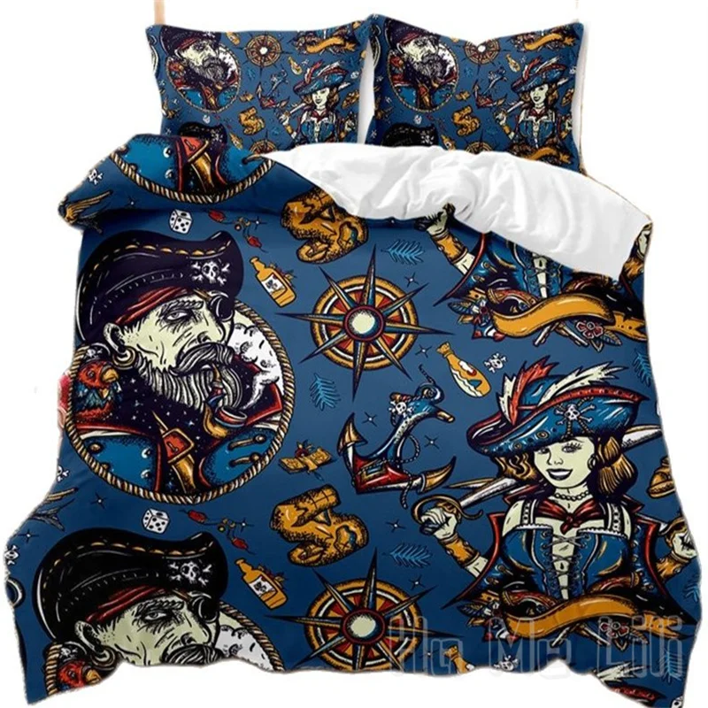 

Комплект постельного белья с пиратским пододеяльником от Ho Me Lili Sailboat, мягкий морской стиль для тропических вод, закат, морской узор