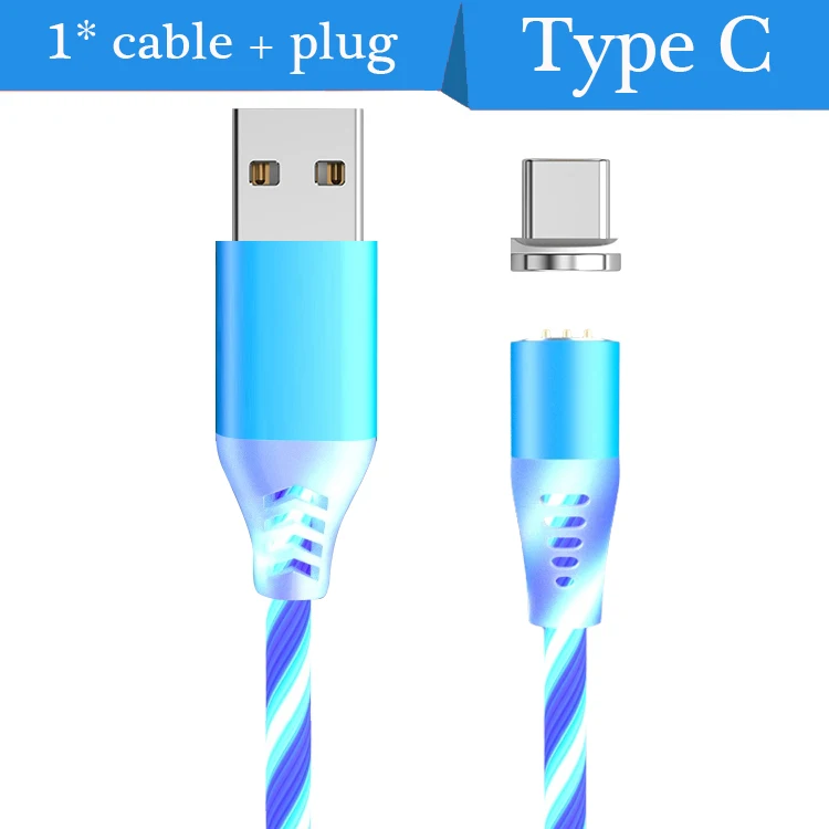 2.4A светодиодный легкий магнит type C Micro USB кабель для Xiaomi huawei Iphone Магнитный кабель для быстрой зарядки шнур для зарядного устройства USB C кабель для передачи данных - Цвет: Blue Type C cable