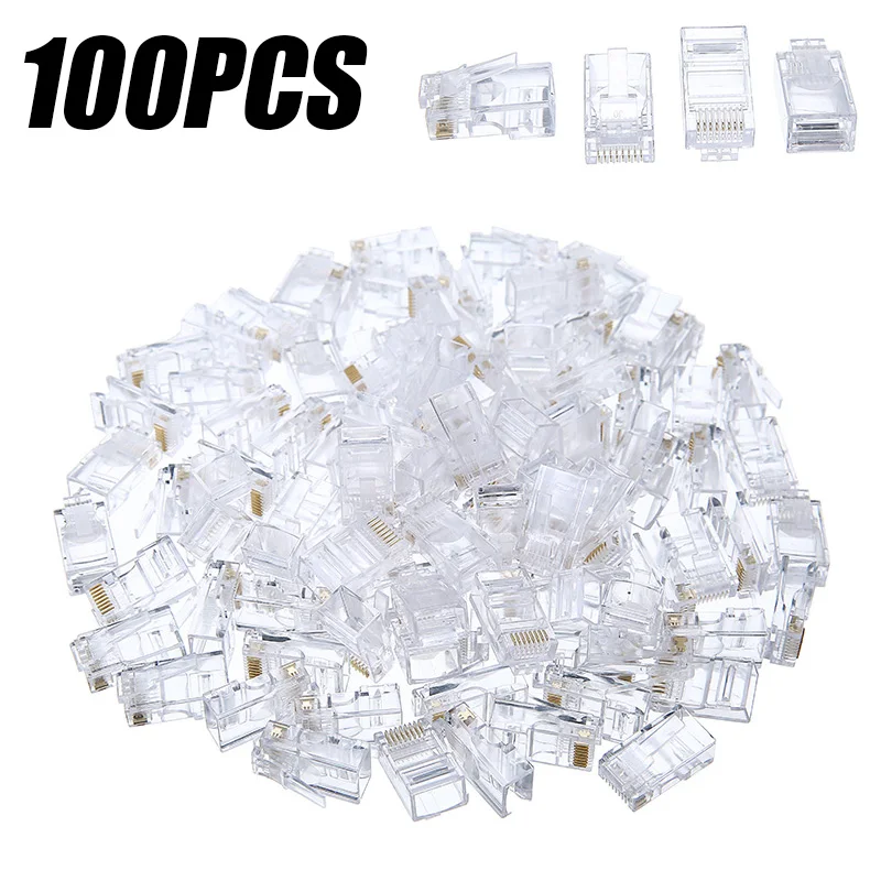 

100 Pcs Wholesale RJ45 Network Cat6 Patch Cable Crystal Head Crimp Plug Gold-plated Pins Connector For 8 Wire Connections