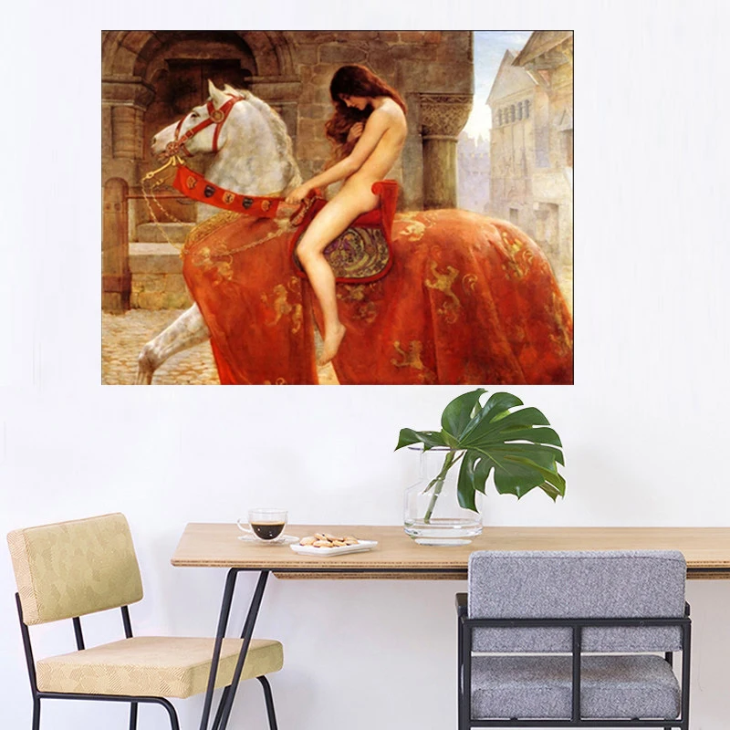 

Famous Lady Godiva by John Collie Nude Woman Canvas Painting Print And Poster Picture Wall Art For Living Room Home Decoration