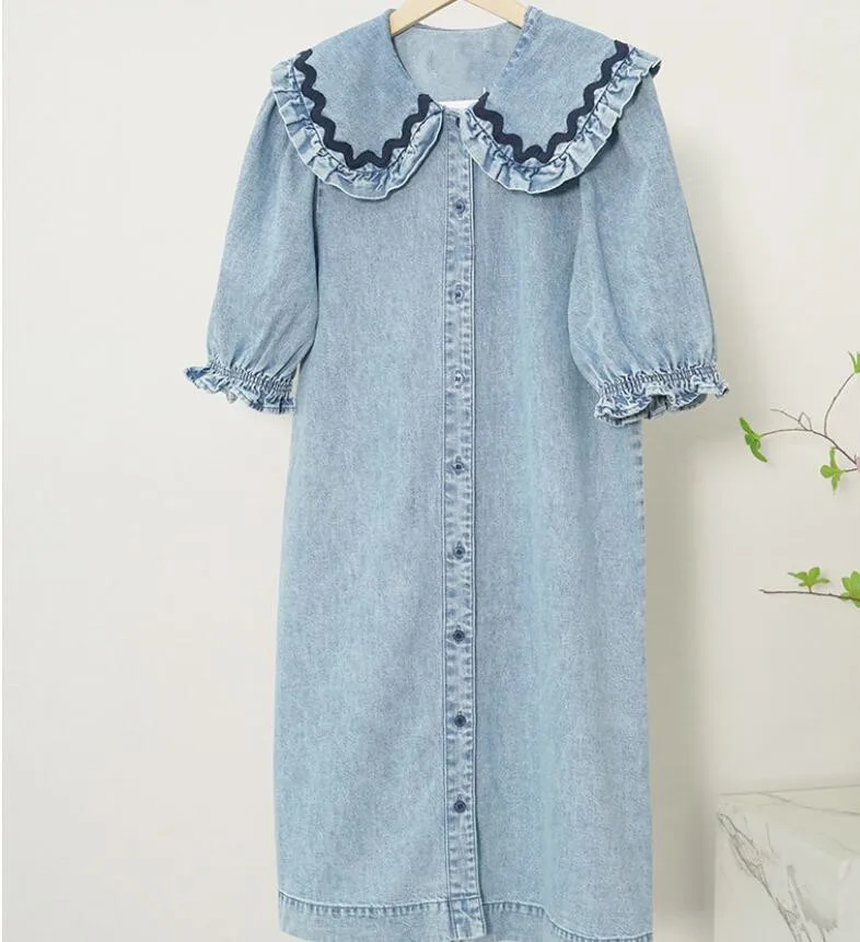 

Женское мини-платье, легкое и удобное Плиссированное однобортное платье свободного кроя с короткими рукавами-фонариками и манжетами