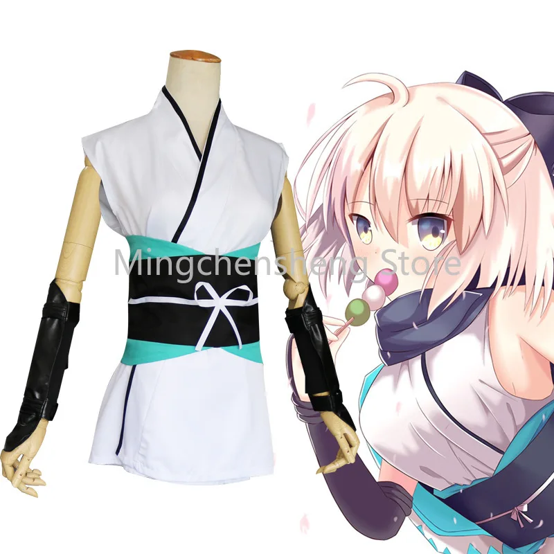 Fate Grand для Косплэй костюм FGO Okita Souji Сакура сабля полный набор зеленое пальто