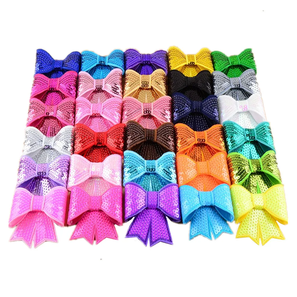 Оптовая продажа 120 шт./лот 3 дюйма аппликация с бантом и блестками аксессуары для