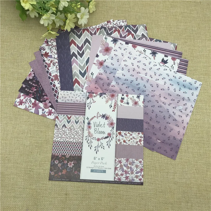 24 sheet 6&quotX6" Violet Bloom of the flower patterned paper Scrapbooking pack handmade craft Background pad | Дом и сад