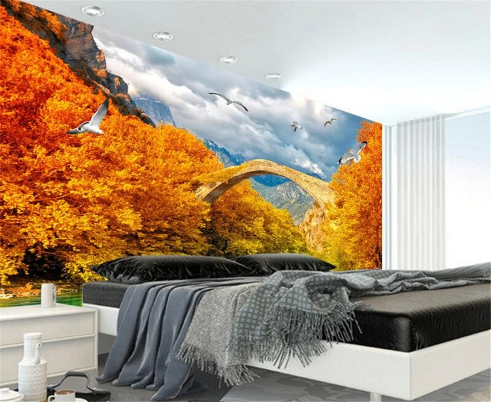 Большой заказ обои красивые осенние кленовое дерево ТВ Фон Гостиная Спальня