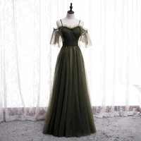 bespoke occasion dresses illusion v neck short luxury army green spaghetti strap pleat backless women formal evening gown hb259