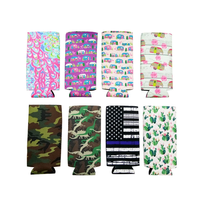 

10pcs Creative Neoprene Can Cooler Sleeve for 330ml Slim Can Holder Sunflower Baseball Pattern Beer Soda Water Can Cover