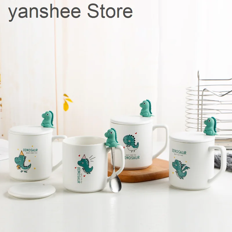 

Керамические кофейные чашки для дома и офиса, 3d-чашки с динозавром, чашки для воды, покрытые молоком и чаем, ложки для пар