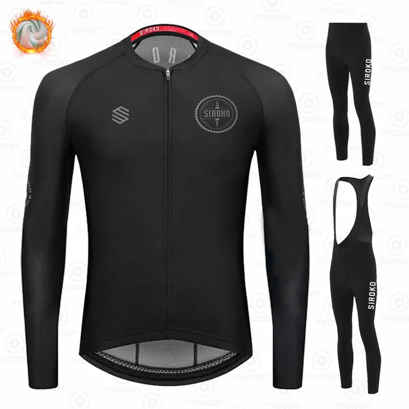 Новый черный SIROKO 2021 зимний велосипедный комплект из джерси флисовая Мужская