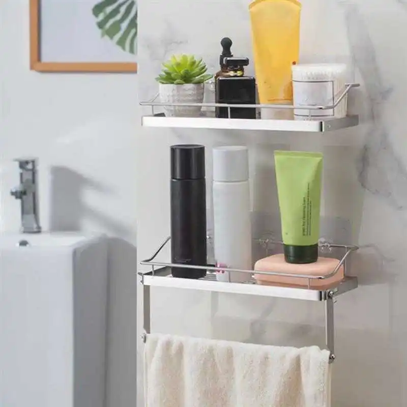

Bathroom wall shelf 304 stainless steel shower caddy adhesive bathroom shelf holder attached to wall no perforation rack kitchen
