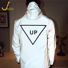 Мужская Светоотражающая куртка, Повседневная ветровка с надписью, с капюшоном, в стиле хип-хоп, одежда для ночного клуба, блестящие куртки