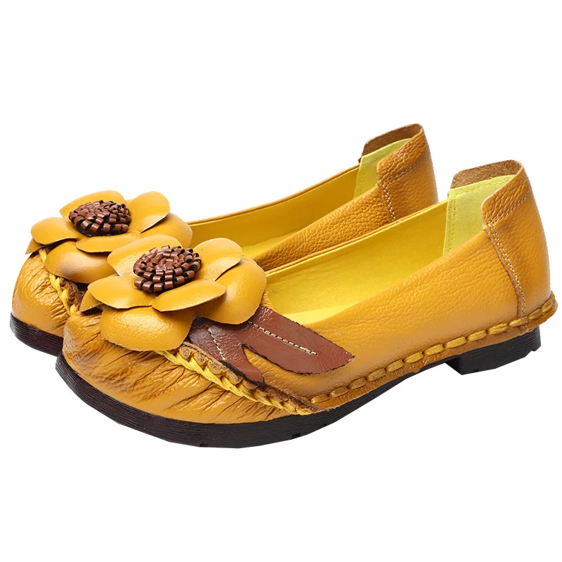 

2021; Сезон весна-осень; Женские туфли с цветочным принтом для женщин; Женская обувь из натуральной кожи; Туфли на плоской подошве; Модные мягк...