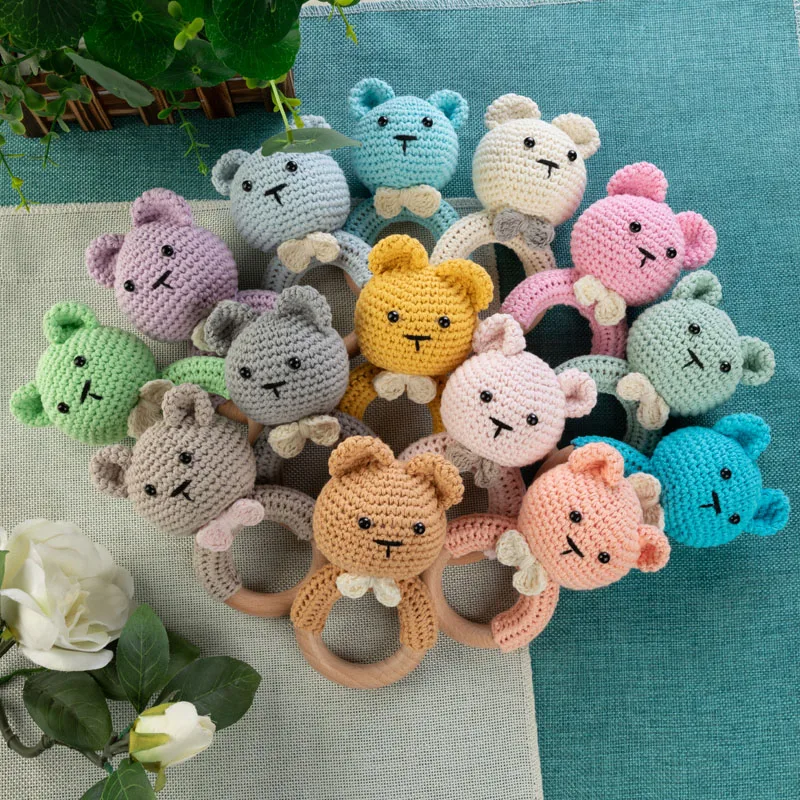

TYRY.HU 10PC Teether Wooden Crochet Rattle Toy BPA Free Wood Rodent Bear Rattle Baby Product Newborn Stroller Educational Toy