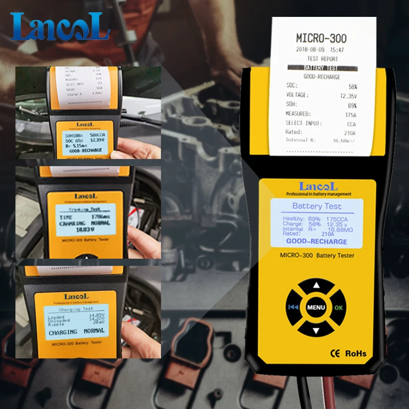 Lancol MICRO 300 Цифровой автомобиль Батарея тестер с принтером 12 В Авто