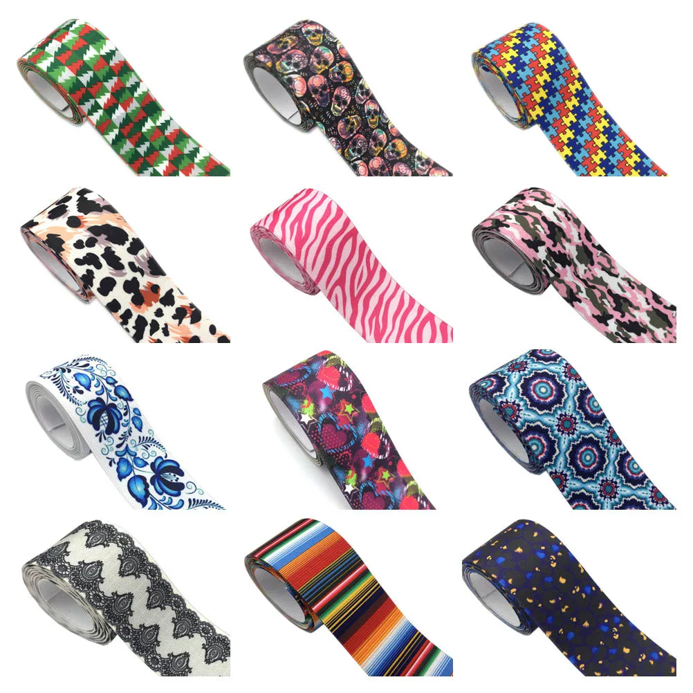 

38MM Strong Band Printing Stripe Leopard Autism Rubber Webbing Flowers Camouflage Elastic Belt For Clothing Trousers Sewing