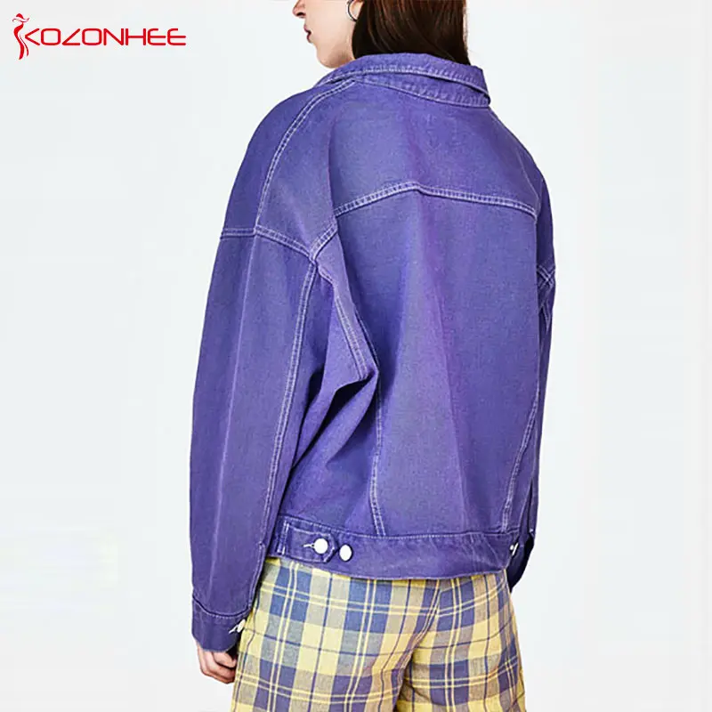 Свободная фиолетовая джинсовая куртка Женская куртка-бойфренд для женщин