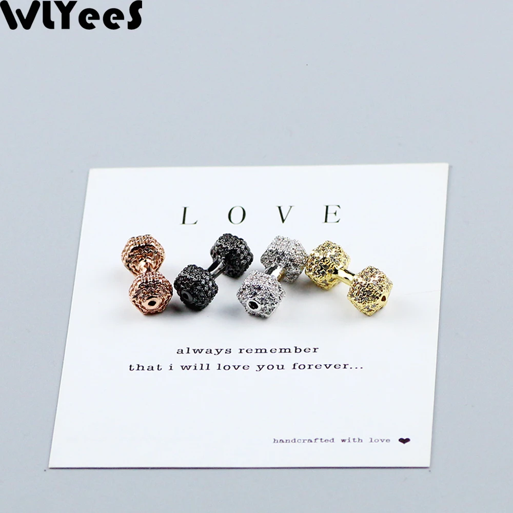 WLYeeS белый циркон Тяжелая атлетика Подвеска "гантели" медный шарик проложить CZ металлический разделитель свободные бусины для самостоятельного изготовления ювелирных изделий браслет