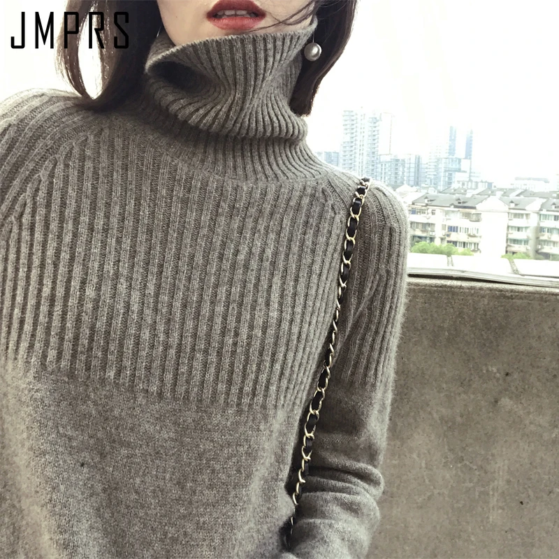 JMPRS 2021 свитер с высоким воротником зимние свободные пуловеры однотонные