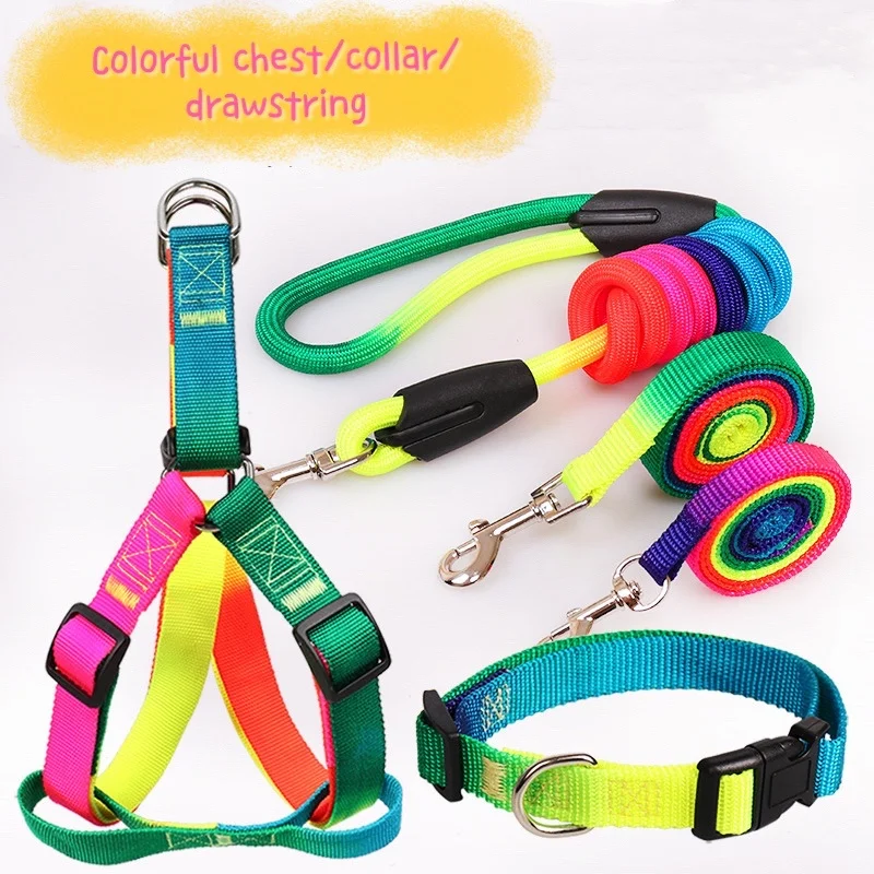 

New Colorful Pet Leash Dog Leash Nylon Rainbow Color Suitable for Small and Medium-sized Dogs Adjustable Dog Leash Pet Products