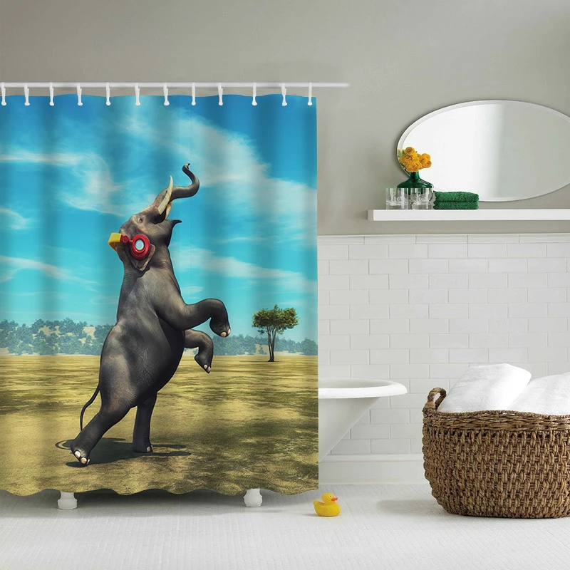 

Fresh Style Curtain Animal Pattern Waterproof Shower Curtain Bathroom Shower Curtains Cute Elephant Curtains