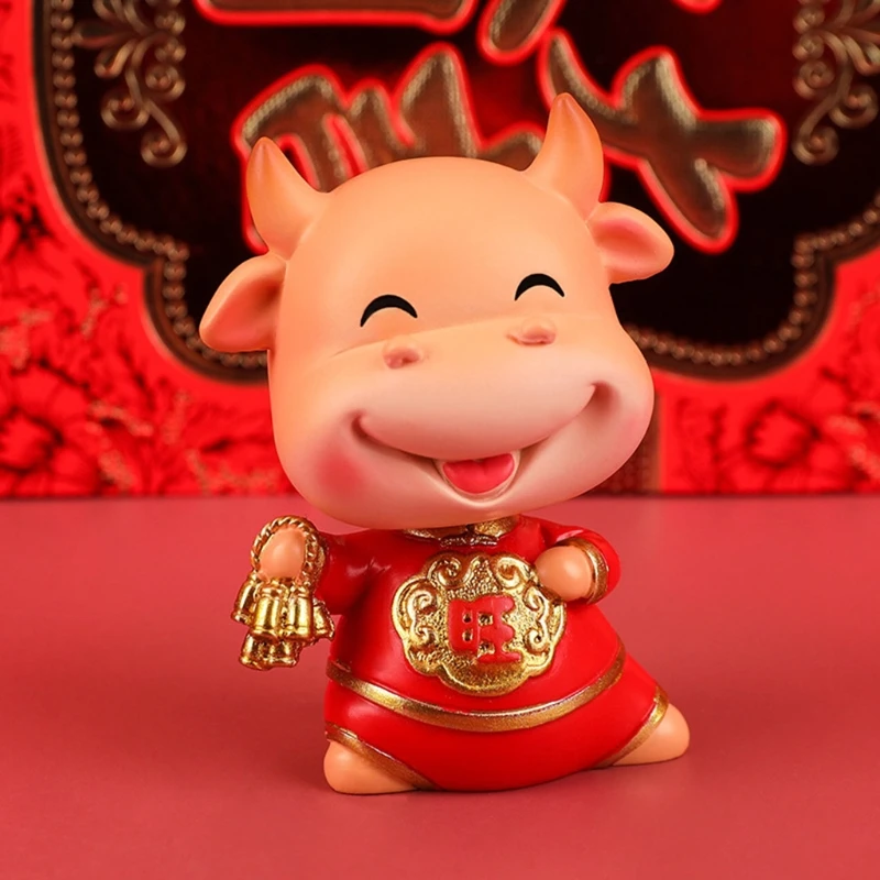 

5 Pcs Ox Mascot Desktop Ornaments 2021 Chinese New Year Resin Collectible Decor