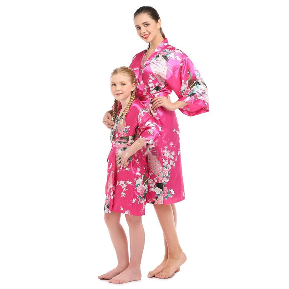 Семейная Одинаковая одежда имитация шелка пижама для матери и дочери женская