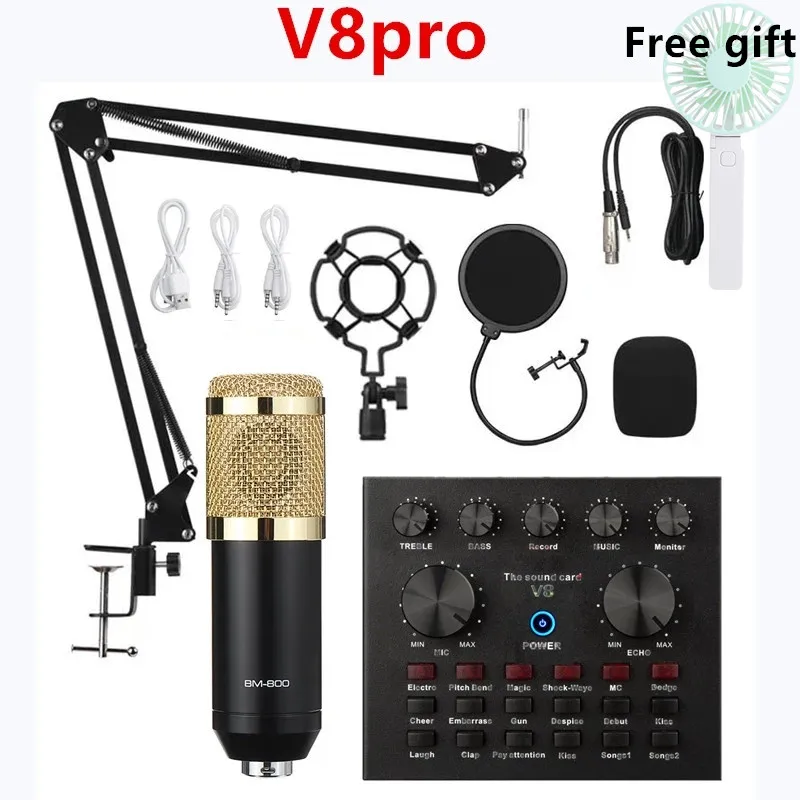 

BM800 Pro Микрофон микшер аудио dj конденсаторная звуковая карта живой трансляции микрофон стойка USB bluetooth Запись Профессиональная игра V8