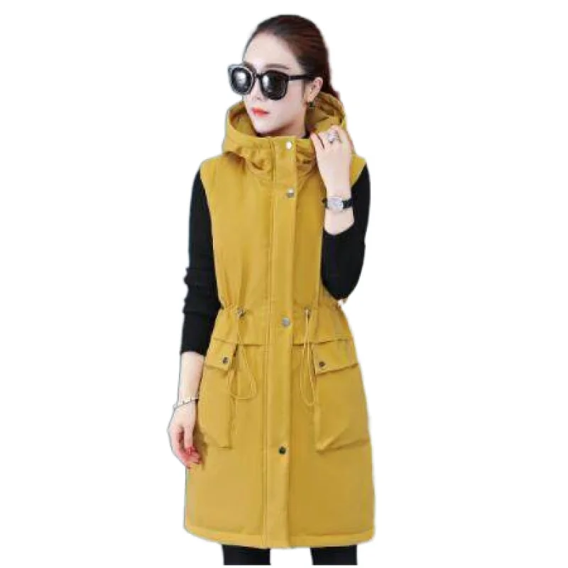 

Autumn Winter Cotton Coats Vest Thick Women Ladies Casual Waistcoat Female Sleeveless Long Vest Jacket Slim Fit Warm Puffer Coat