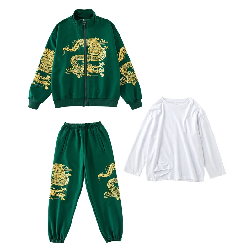 

Hip Hop Dance Costumes For Kids Chinese Style Green Suit Jazz Street Dance Rave Clothes Performance Stage Costumes 110-180
