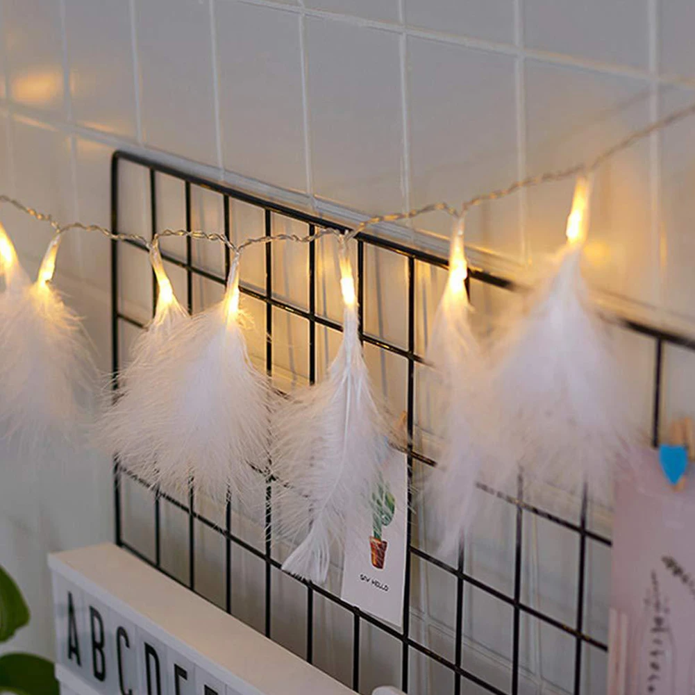 

Hanging Colorful Battery Powered String Light Party Holiday Artificial Feather Home Wedding Christmas Decorative Festival Led
