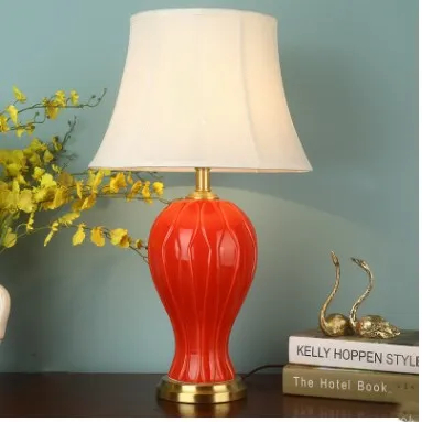 Palace Lampshade Китайский стиль Красного цвета для свадебного использования Керамическая Настольная лампа для спальни прикроватная гостиная фойе для кабинета настольная лампа для чтения ночной Светильник 190128 - Цвет абажура: Palace Lampshade