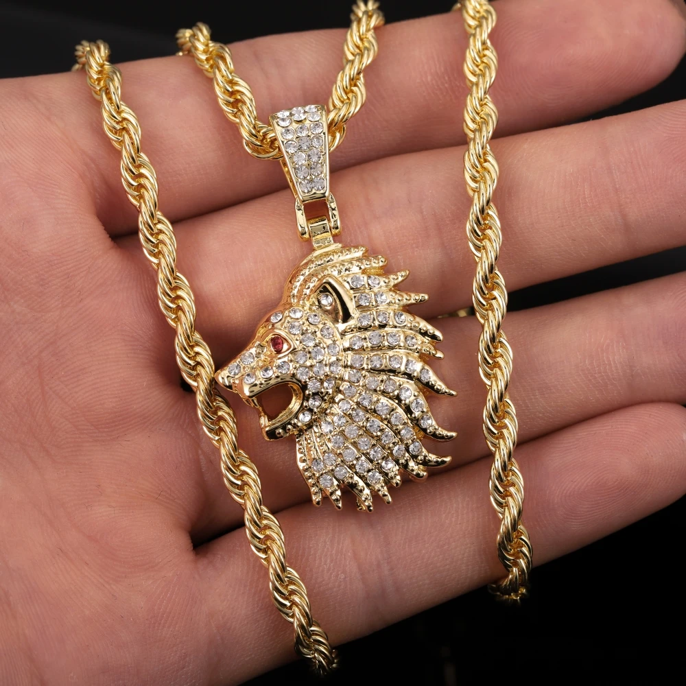 

2021 NEW Gold Lion Necklaces & Pendants Women Men Hip Hop Jewelry Statement Metal Alloy Long Chain Necklace Punk Style