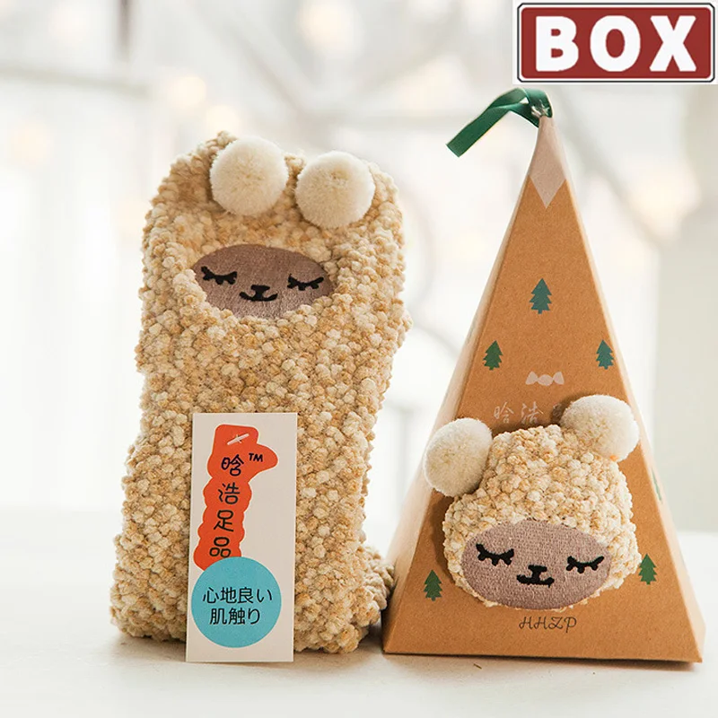 

Gift Box Christmas Socks Women Winter Thick Cute Cartoon Embroidery Deer/Snowman/Santa Claus Warm Child Socks 2021 New Year Gift